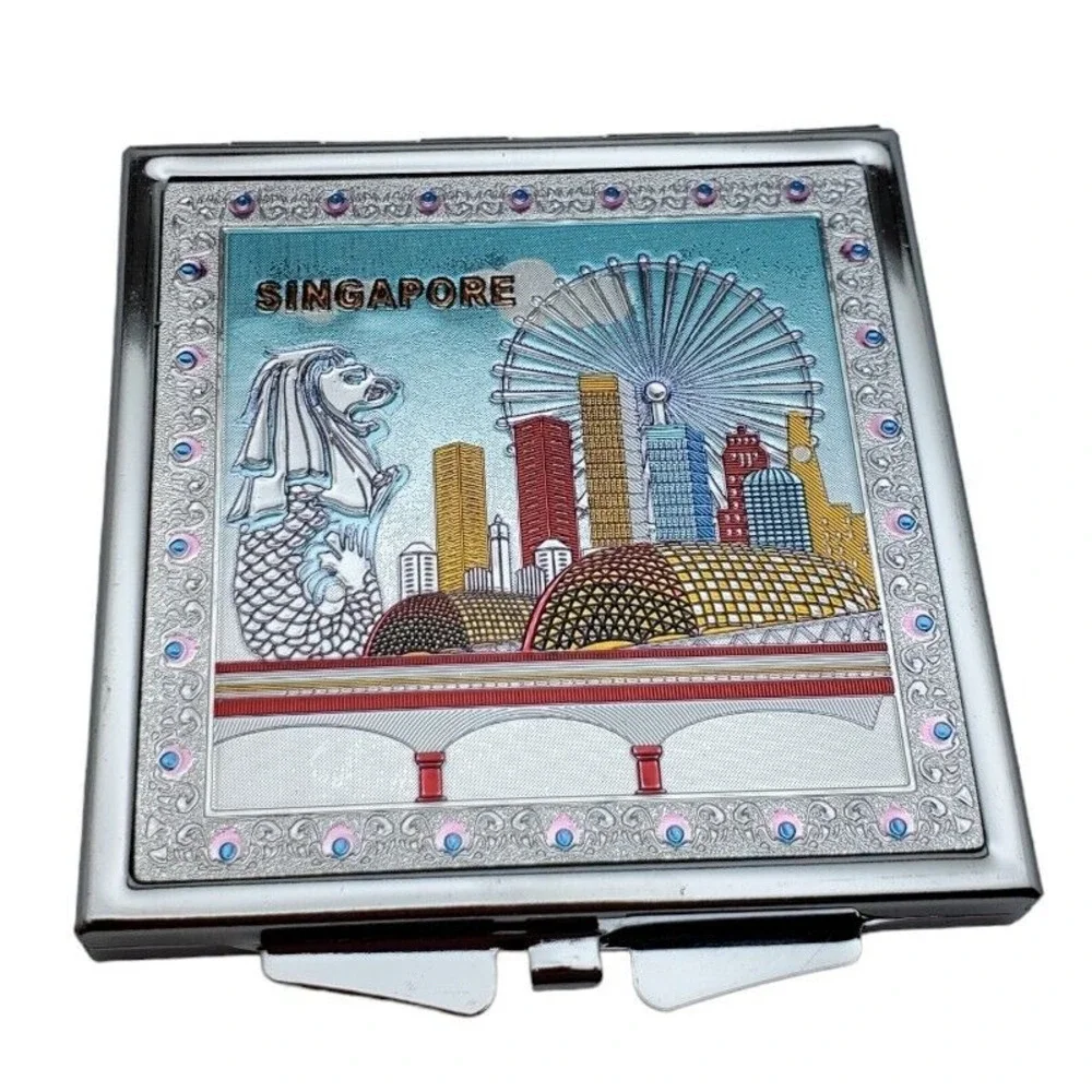 Singapore Vintage Compact Mirror Souvenir Travel Tourist Gift‎ Collectible